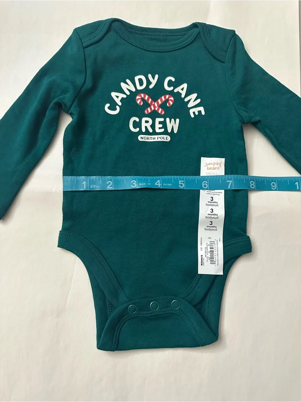 Green “Candy Cane Crew” Baby Bodysuit Jumping Beans 3 months - Picture 4 of 6